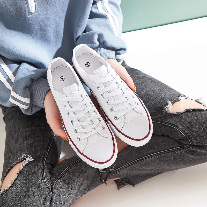 hash bubbie Women's Canvas Shoes Fashion Canvas Sneakers for Women Casual Tennis Shoes Low Top Walking Shoes(White.US7) - Image 2